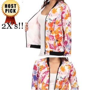 NYDJ • Women’s Floral Tropical Print Bomber Jacket Tailored Lightweight Soft MED